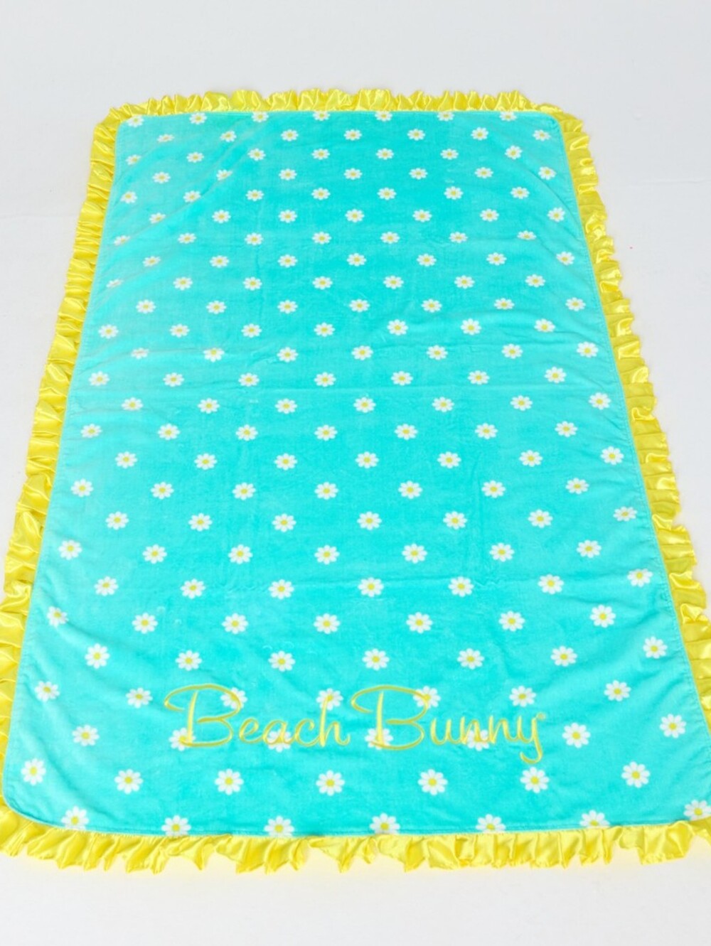 Beach Bunny Aqua Daisy Towel with Yellow Ruffle Trim